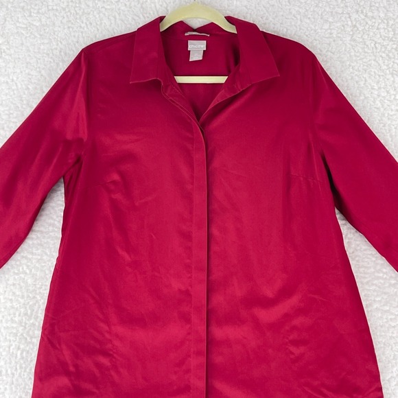 Chico's Solid‎ Red Button-Up Shirt Womens Long Sleeve Collared Size 12/14 Petite - Picture 2 of 14